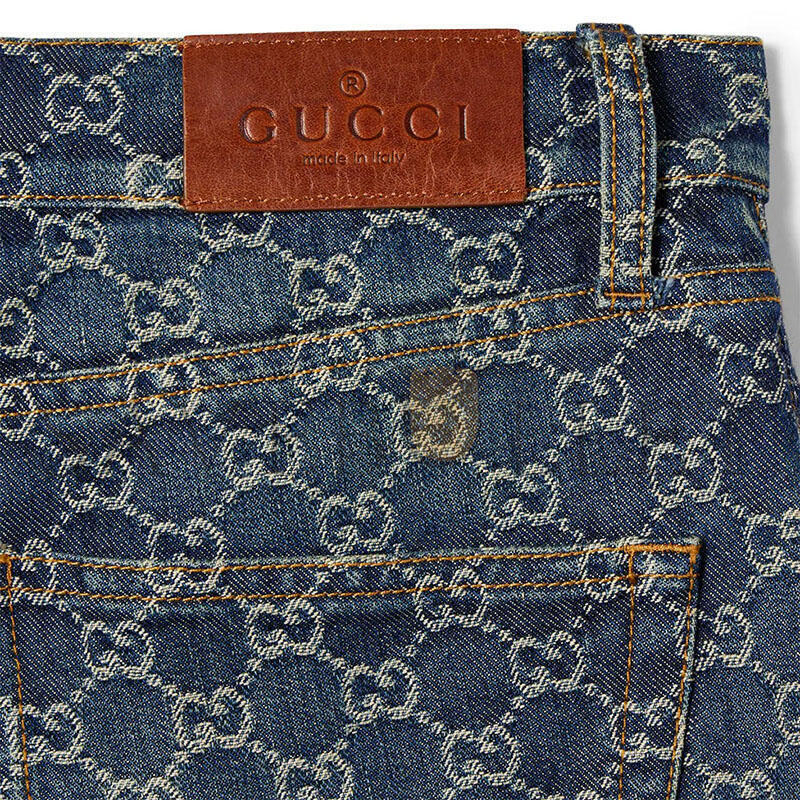 GUCCI GG COTTON DENIM JACQUARD PANTS 864814